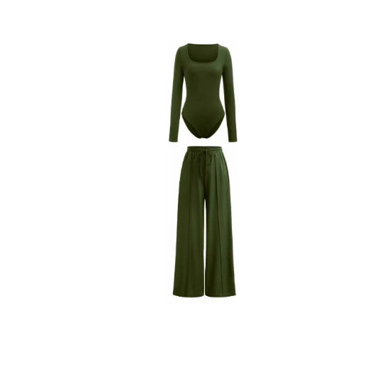 Sexy Slim Rib New Tight Square Collar Jumpsuit Trousers Suit Women