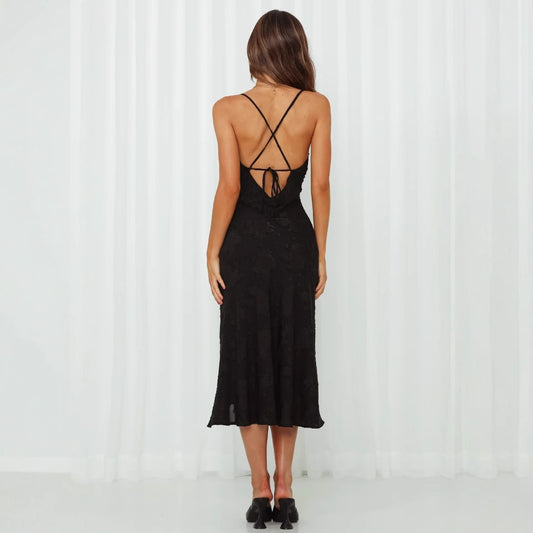 Spring And Summer Women's Clothing Slim Fit Slit Suspender Skirt Backless Dress