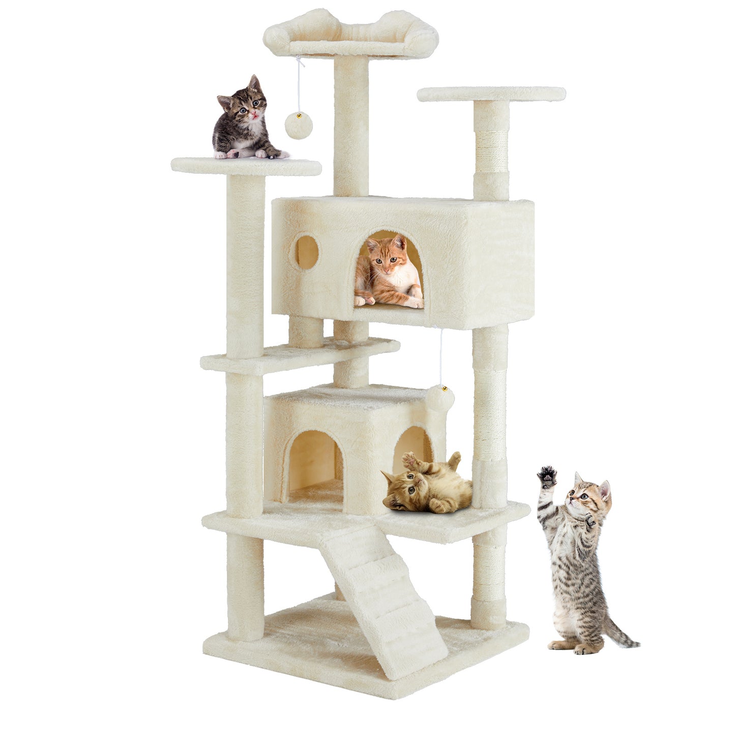 Multi-functional Cat Tree House Cat Climbing Frame, Lounge And Recreation Area Detachable Toy, 54in Dark Blue