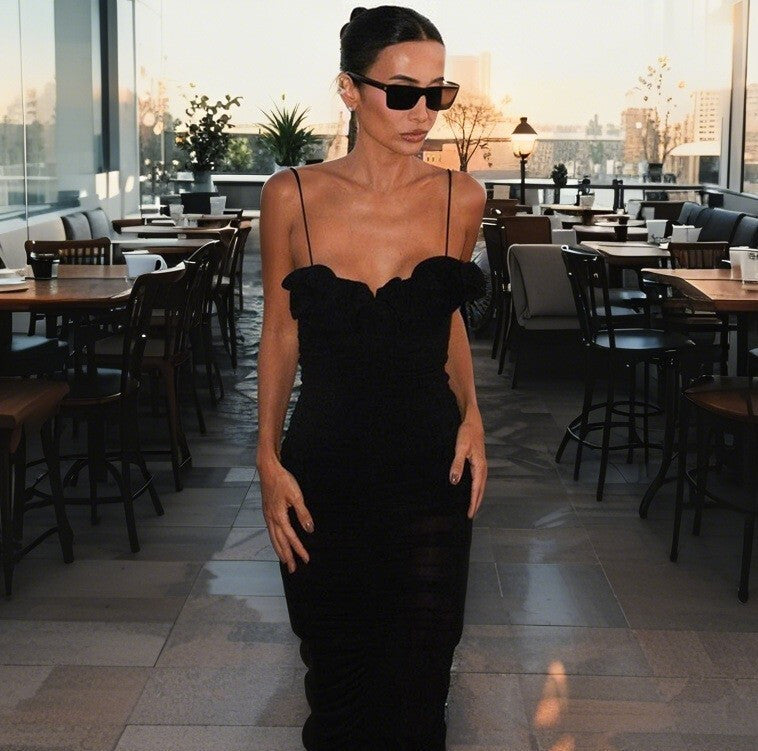 Summer Tube Top Pleated Black High Waist Stretch Dress