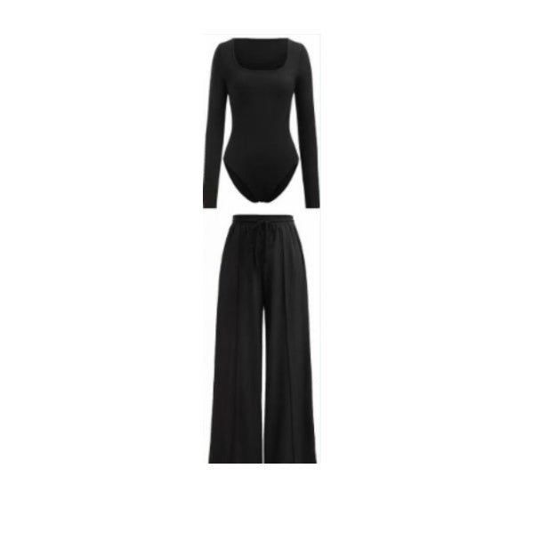 Sexy Slim Rib New Tight Square Collar Jumpsuit Trousers Suit Women