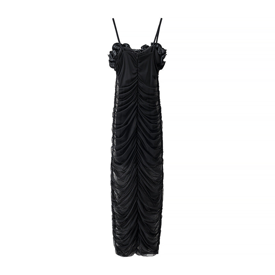 Summer Tube Top Pleated Black High Waist Stretch Dress