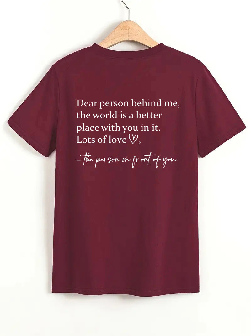 Round Neck Slogan Printed Short Sleeved T-shirt
