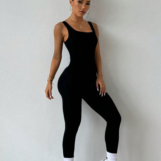 Shoulder Strap Bare Back Letter One-piece Ankle Banded Pants